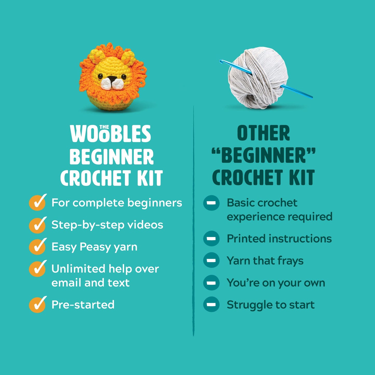 The Woobles Crochet Kit for Beginners - Easy Arts and Crafts Knitting & Crochet Animals Kit As Seen On Shark Tank - Kiki The Chick