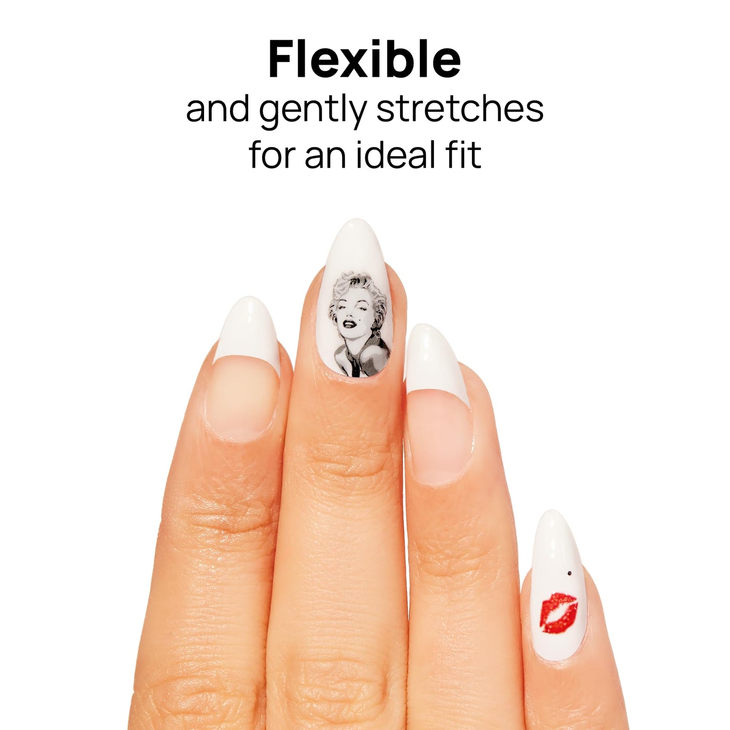 Color Street - Iconic - White French Tip Nails with Marilyn Monroe & Kiss Mark, Real Nail Polish Strips, Hollywood Manicure Style - 16 Double-Ended Strips