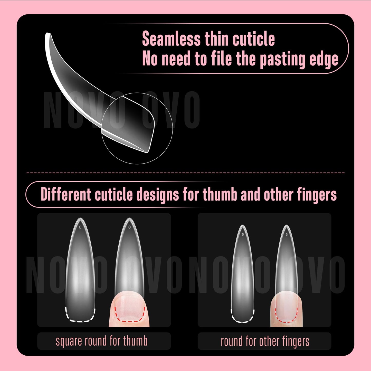 NOVO OVO Halloween XXL Curved Almond Stiletto Nail Tips Press on Full Cover, Soft Gel Extra Thick Long Acrylic Hawk Curve Fake Nails Extension Kit, Clear Pre-etched French False Nail 12 Sizes 300 Pcs