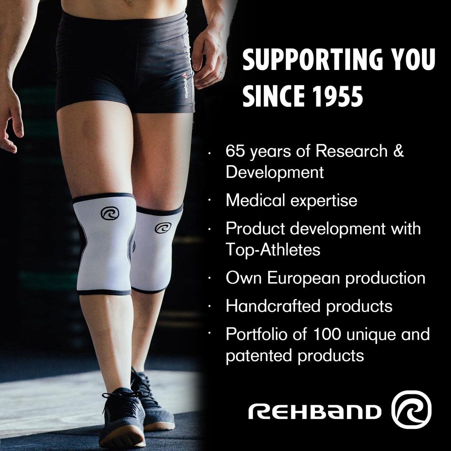 Rehband Knee Sleeve 3mm Neoprene, Lightweight Knee Brace for Endurance and Ball Sports, Unisex Compression Starter Knee-Sleeves, Breathable Running Knee Support, Colour:Black, Size:Large