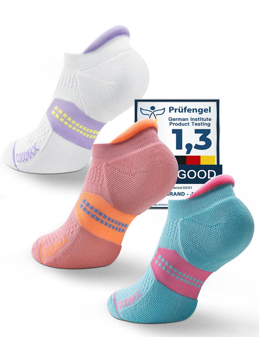 Juclise Coolmax Bamboo Viscose Compression Running No Show Athletic Socks, Anti Blister Moisture Wicking (US, Alpha, Medium, Regular, Regular, Bright Lilac+Aqua+Dusty Pink)