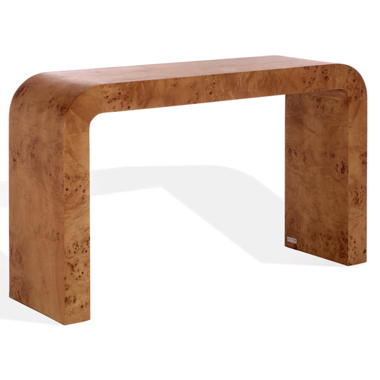 SAFAVIEH Couture Collection - Tessly Walnut Burl Veneer Console Table, Curved Waterfall Design, Fully Assembled (SFV5550A)