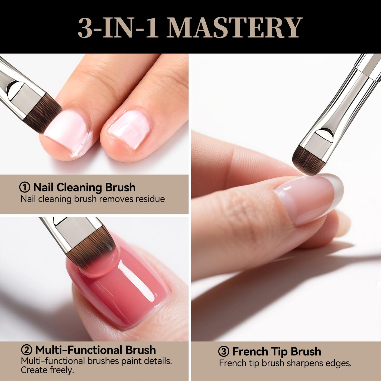 GSWOI Acrylic Nail Brush & French Tip Brush-Salon French Manicure Tool with Firm Flat Head,Streak-Free One Stroke Design,Nail Art Cleaning Brush