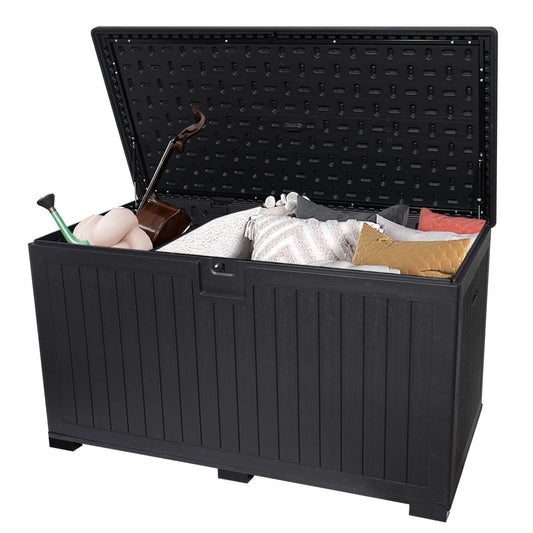 LANTRO JS 230 Gallon Deck Box Waterproof, Outdoor Storage Box Waterproof Lockable with Divider and Lifter Prevent Water Seeping into from Floor for Patio Cushions