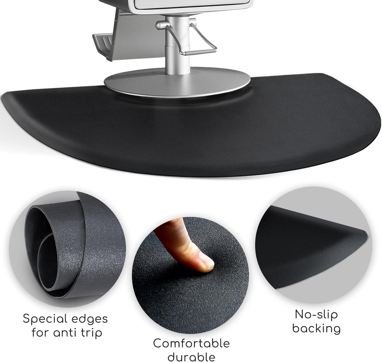 Salon Mat 3′x4′ Barber Shop Chair Mat Anti-Fatigue Salon Floor Mat - Black Semi Circle Salon mats for Hair Stylist - 1/2" Thick Comfort Salon Standing Mat
