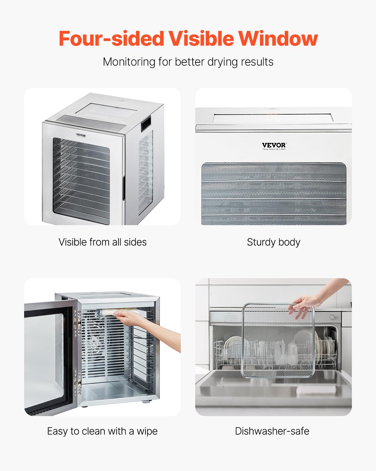 VEVOR Food Dehydrator, 12 Stainless Steel Trays Dehydrators Machine, 850W Food Dryer with Adjustable Temp & 24-Hour Timer, Dehydrator for Food and Jerky, Meat, Fruit, Vegetables, Herbs, Dog Treats