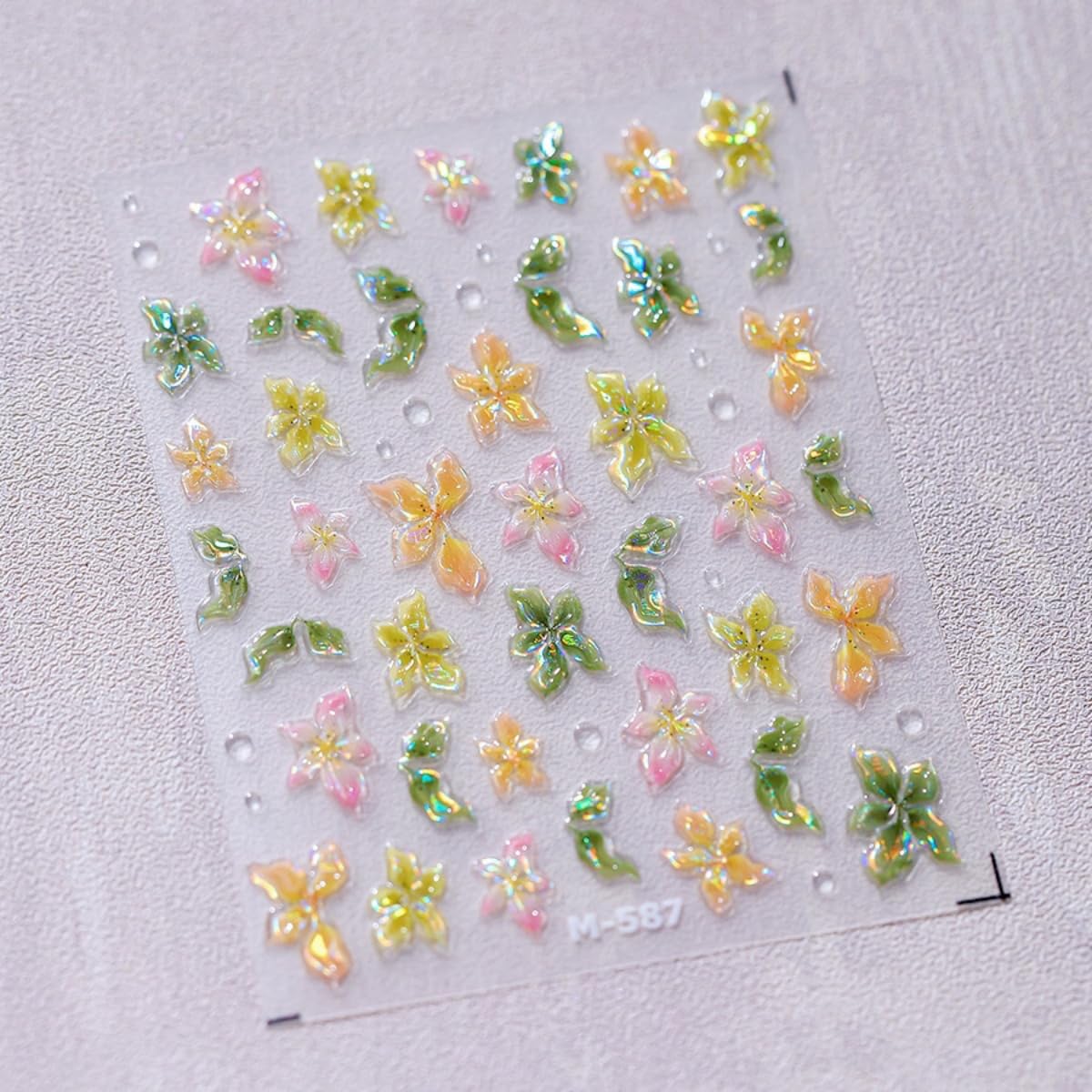 5D Embossed Flowers Nail Stickers Spring Floral Nail Art Stickers Soft Glue Nail Decals Self-Adhesive Hollow Designs DIY Manicure Decoration Nail Art Supplies for Women Girls