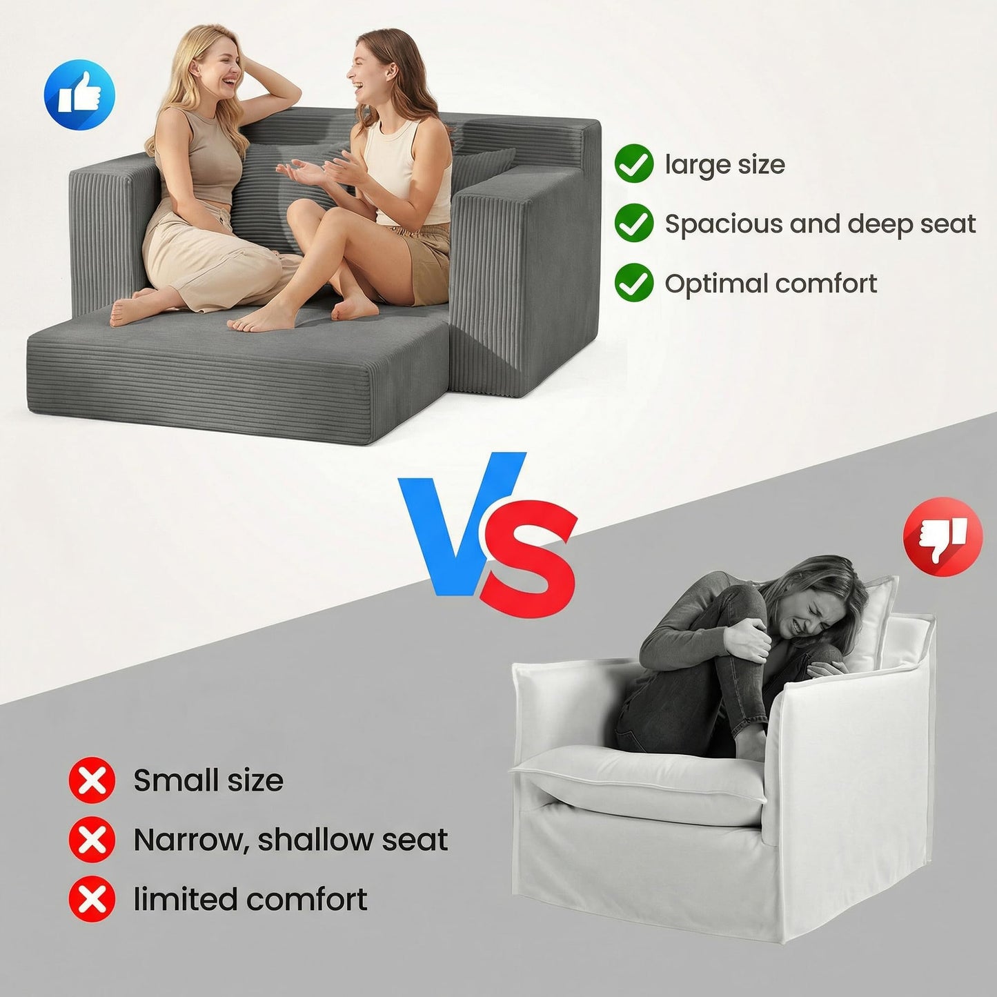AOLVDOW Convertible Sofa Bed, 5 in 1 Small Boneless Couch Pull Out Loveseat Sleeper Sofa,Corduroy Futon Couch Folding Mattress with 4 Pillows for Living Room Bedroom Lounge (No Assembly)
