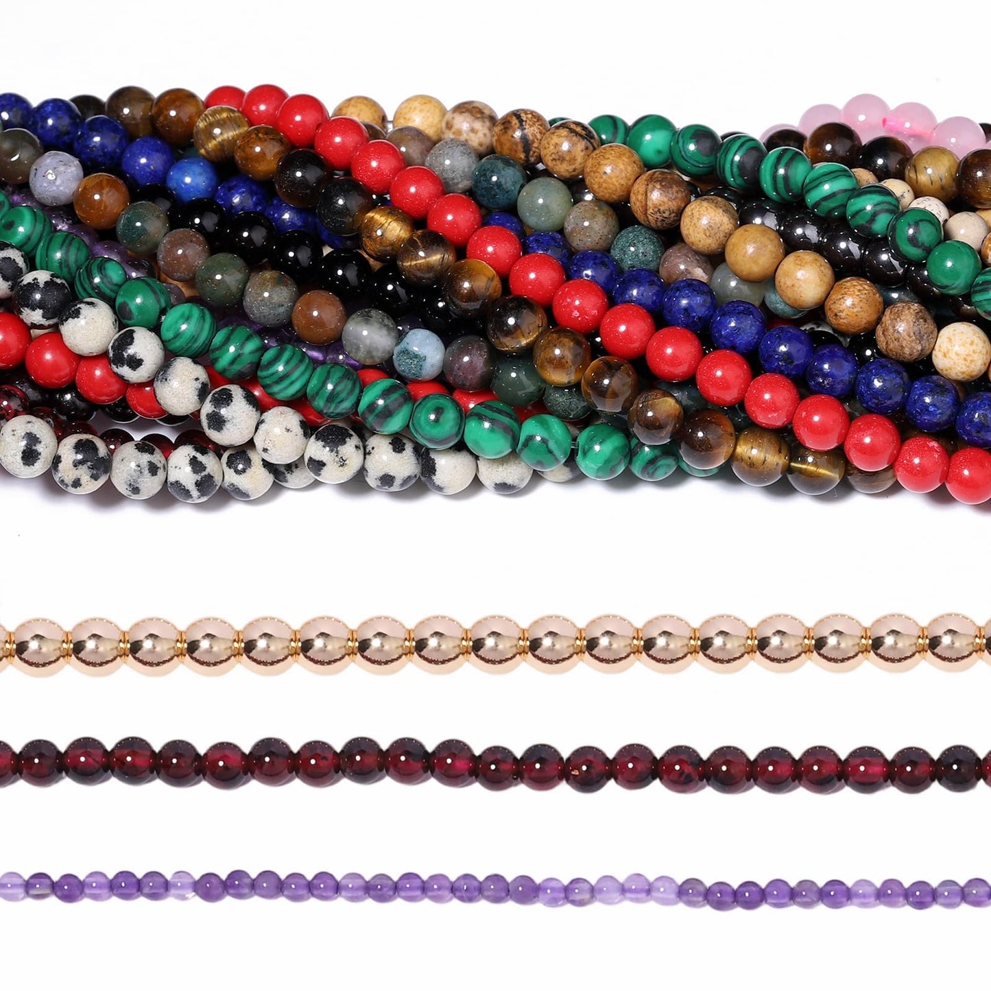 Songxi 90pcs 4mm Dalmatian Natural Round Stone Beads for Jewelry Making, Smooth Loose Small Gemstone Beads for Bracelets Necklace, Chakra Stones with Energy Power