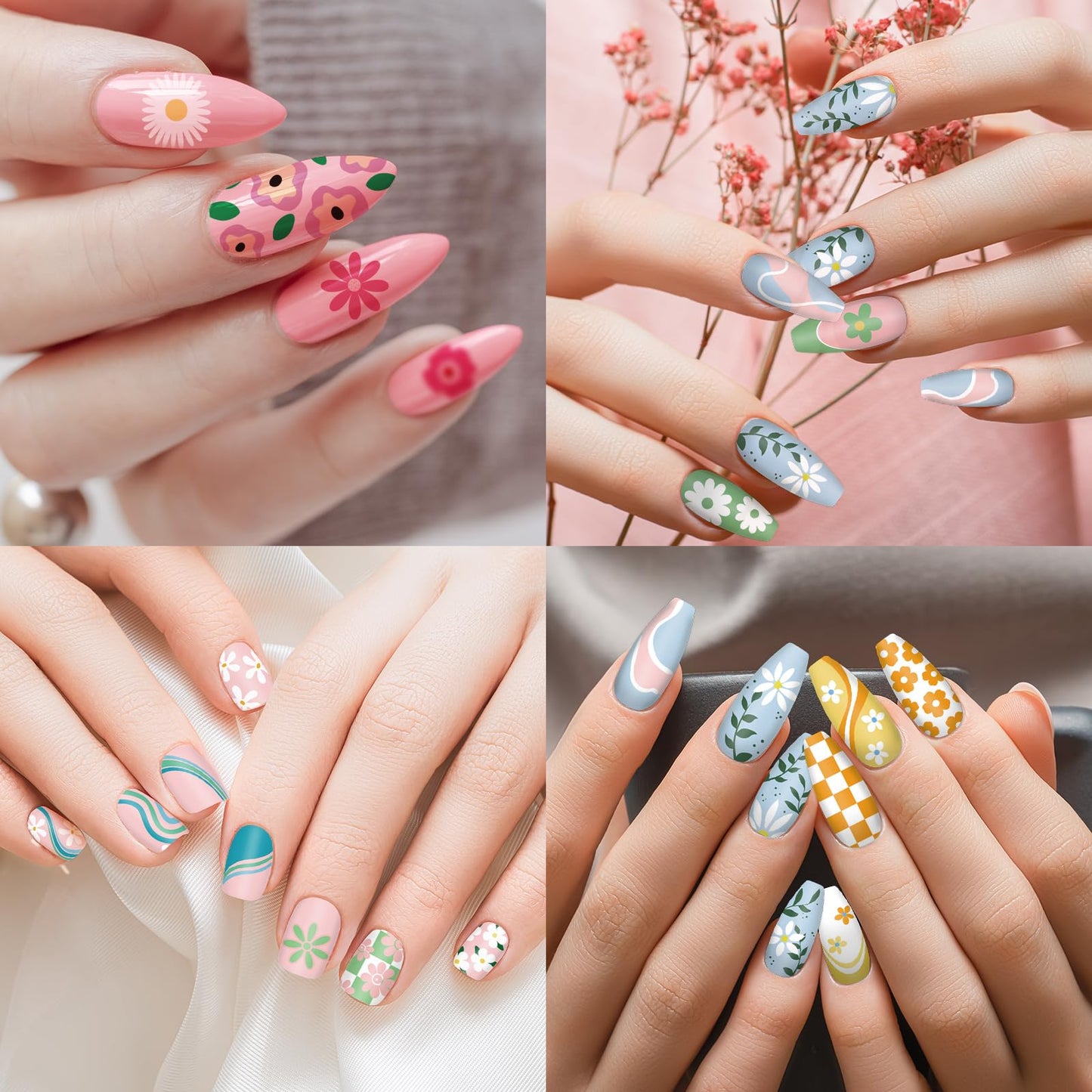 Whaline 6 Pcs Simple Floral Nail Plates Stamping Set Flower Leaves Stamp Templates Nail Art Plates for DIY Print Manicure Salon Design Gift