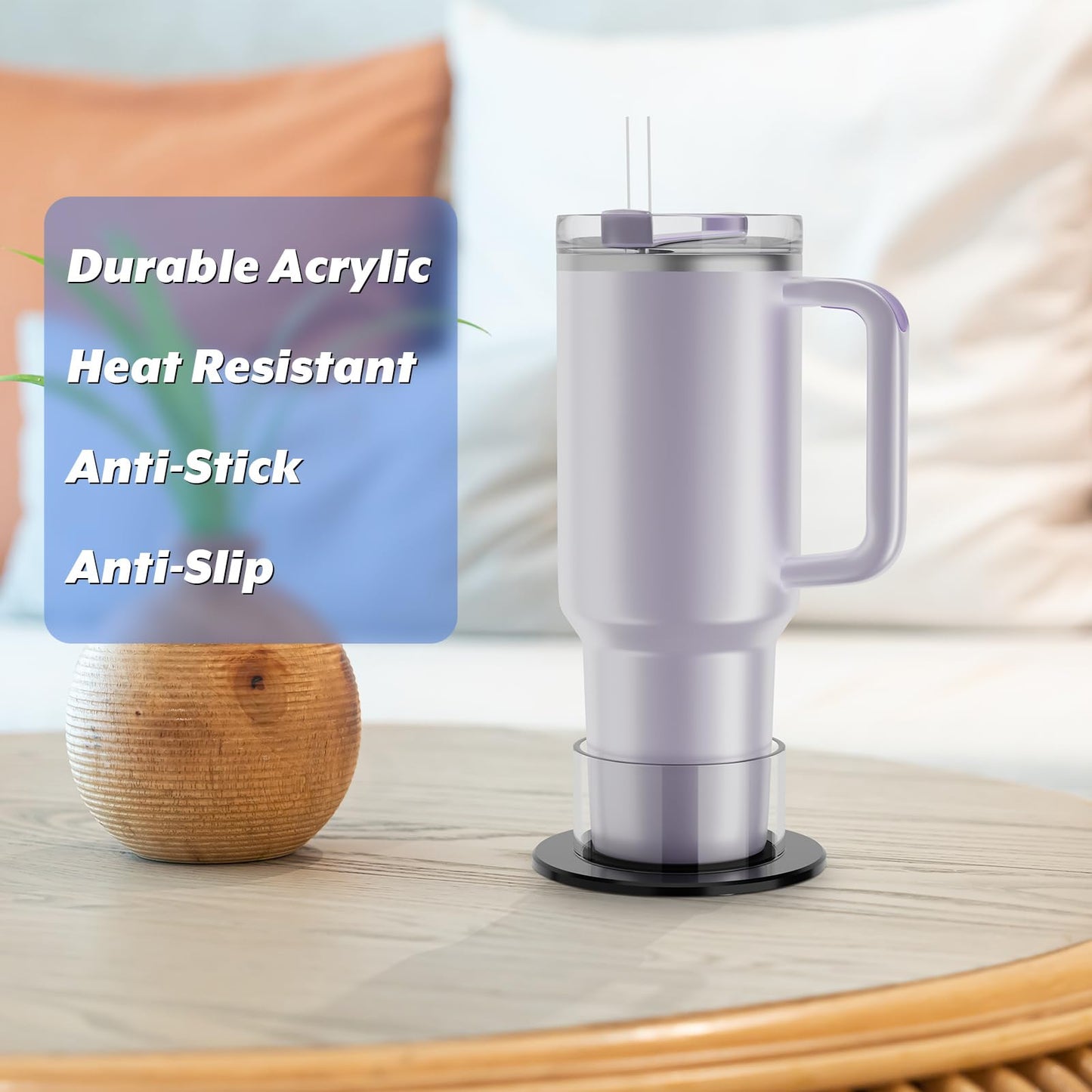 Cup Drink Holder for Stanley 30/40oz Tumbler with Handle & IceFlow 20/30oz, Drink Coaster with Anti-Slip, Anti-Spill Table and Desk Cup Holder Fits Most Water Bottles Under 3.35"(Not Include Cup)