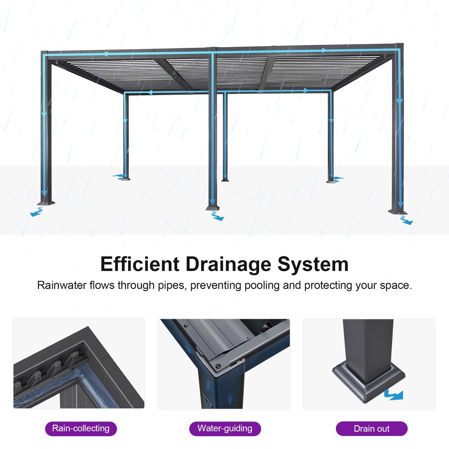 PURPLE LEAF Louvered Pergola 11' x 18' Aluminum Outdoor Pergola with Adjustable Louvers Roof and Integrated Drainage System 70 Mph High Wind Resistant Large Pergolas for Patio Poolside Garden Yard