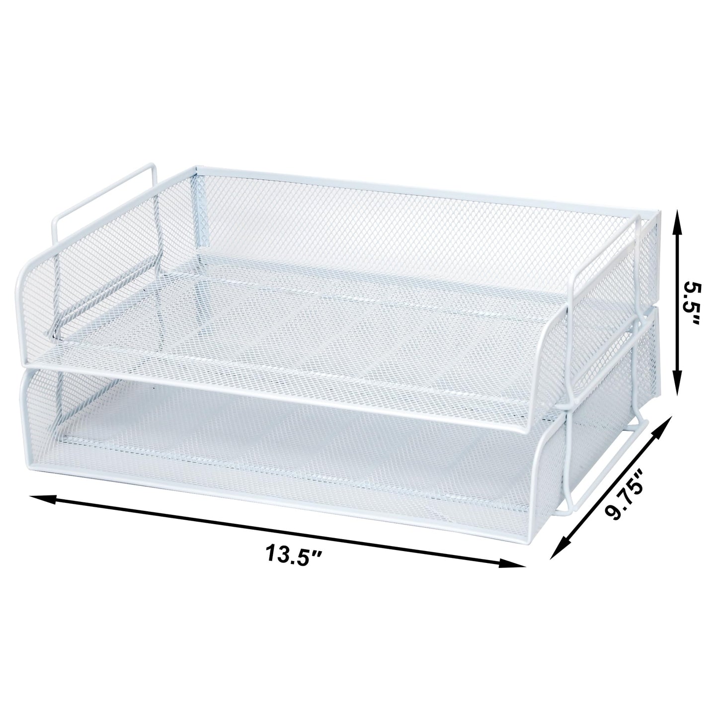 EASEPRES 2 Pack Stackable Desk Paper Tray, Metal Mesh Desktop Document Letter File Organizer for Office Home School, 13.5'' L x 9.75'' W x 5.5'' H, White