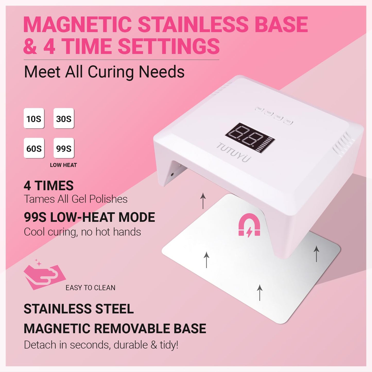 TUTUYU 72W UV LED Nail Lamp,Compact Design Nail Dryer for Gel Polish with 4 Timers,Auto Sensor,Dual Wavelength & Magnetic Reflective Bottom,Professional Nail Light for Home & Salon