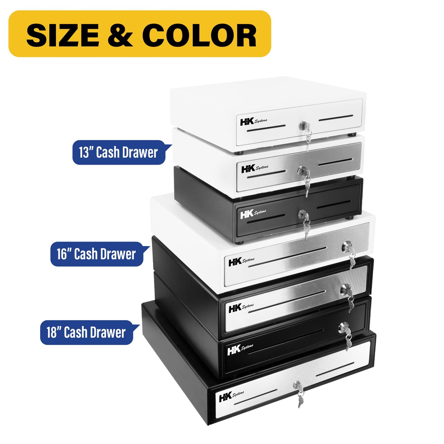 HK SYSTEMS 16inch "Stainless Steel" Front Heavy Duty POS "USB" Interface Cash Drawer with 5Bill/5Coin (BLACK) "NO compatibility with Square POS system for now"