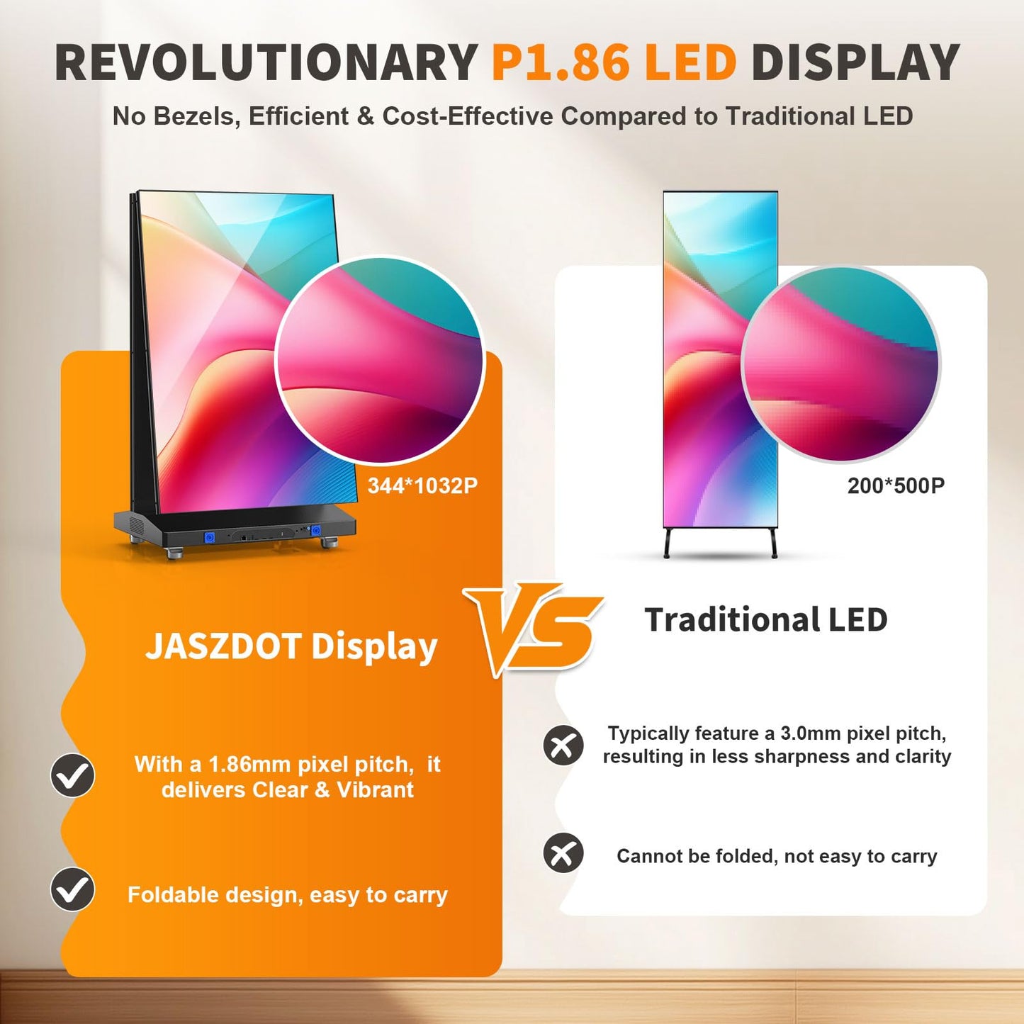 80" LED Digital Signage Display with Flight Case, P1.86 Foldable Spliceable LED Poster Screen Kiosk with Content Management System, WiFi/USB/HDMI for Events, Rentals & Commercial Use (Black, 2 Panel)