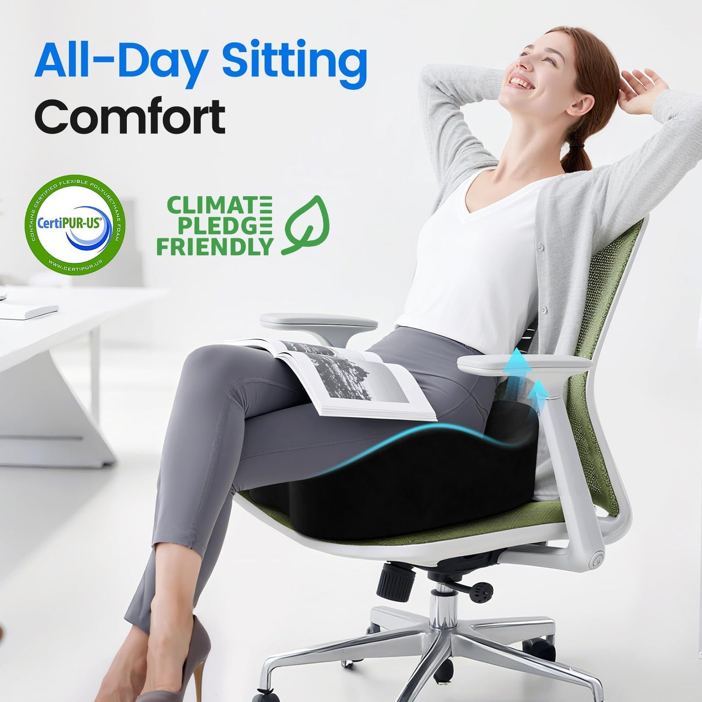 SofterCharm Seat Cushion, Memory Foam Chair Cushions for Tailbone/Sciatica Easing, Chair Pillow with Handles for Car, Office Chair Cushion with Non-Slip Design, Ideal for Post-Surgery Recovery(Black)