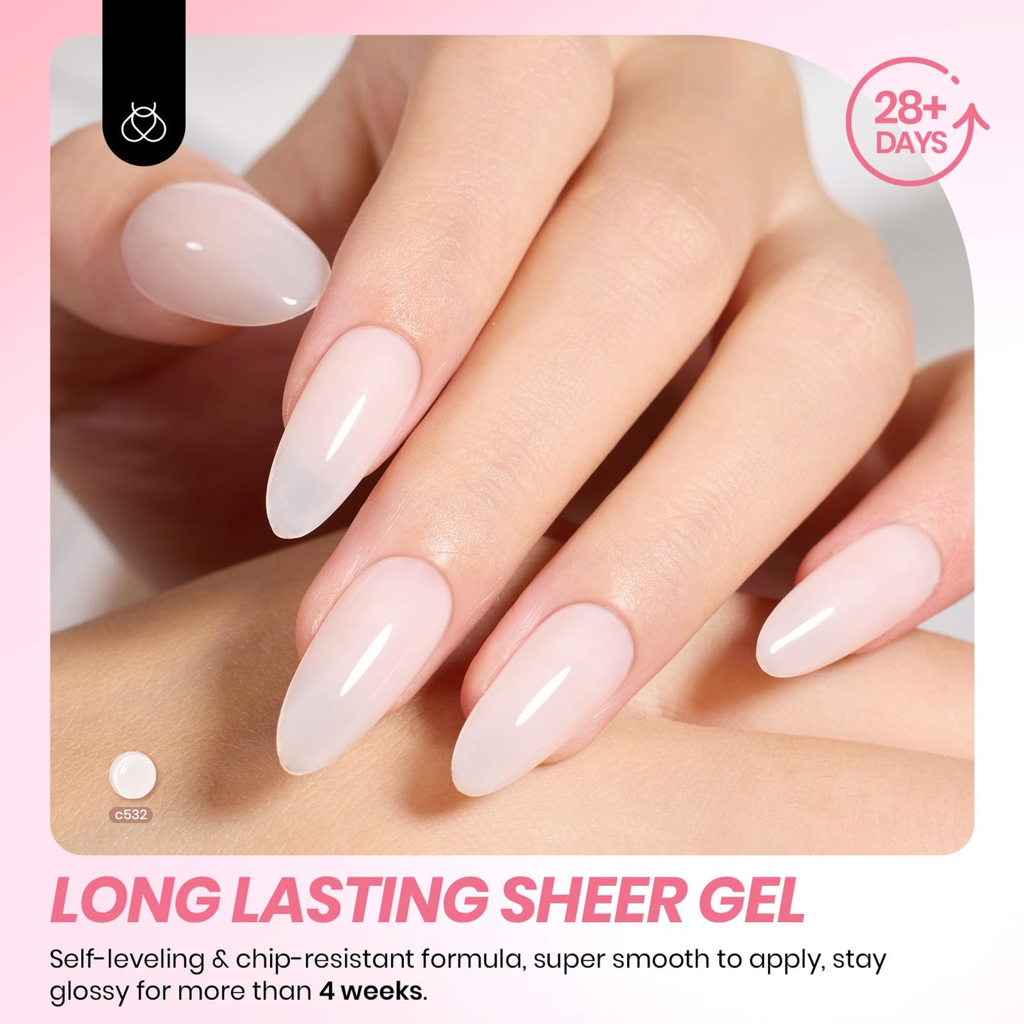 Beetles Milky White Press On Nails Short Squoval, 32pcs 16 Sizes, Soft Gel, Glue and Tabs, HEMA and TPO Free & Jelly Gel Nail Polish Set 6 Colors, Milky Pink Nude, Sheer Transparent, Soak Off UV, DIY