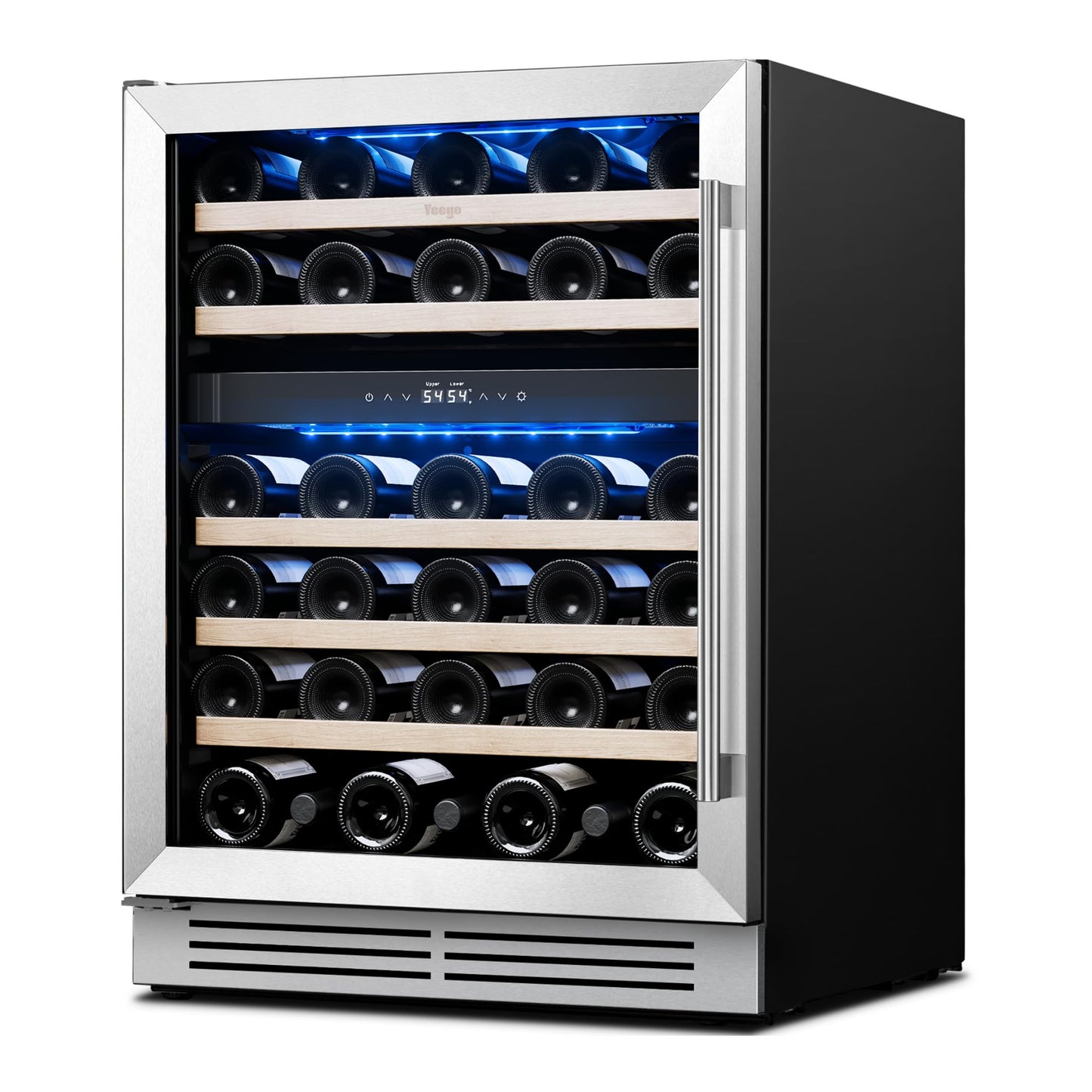 Yeego 24 Inch Wine Fridge Cooler - 52 Bottles Dual Zone Wine Cooler with Glass Door, 40-65℉ Built-In or Freestanding Refrigerator, Under Counter Wine Fridge for Kitchen Bar Office (Left-Hinged)