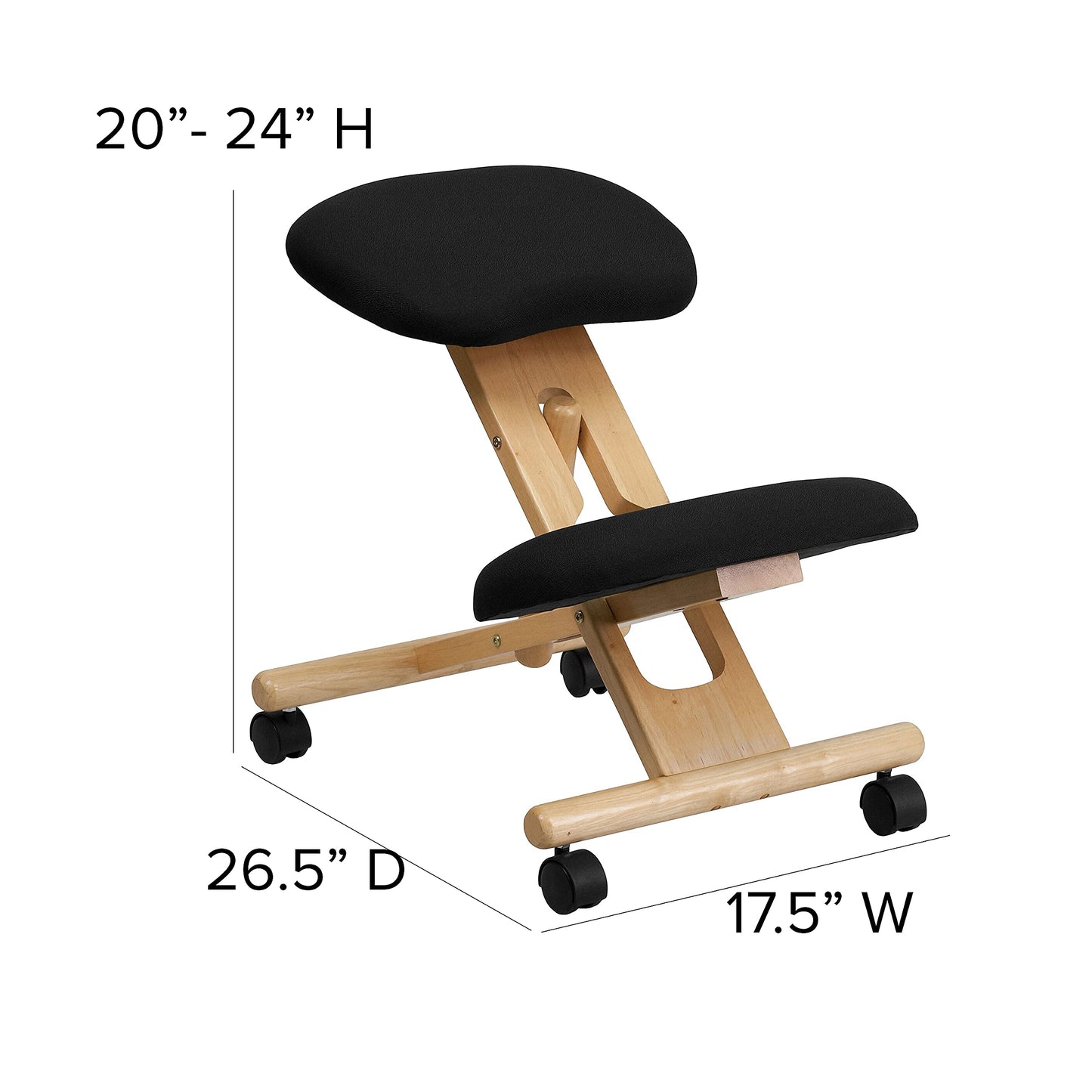 Flash Furniture Posey Mobile Wooden Kneeling Office Chair for Improved Posture, Height-Adjustable Ergonomic Office Kneeling Chair, Natural/Black