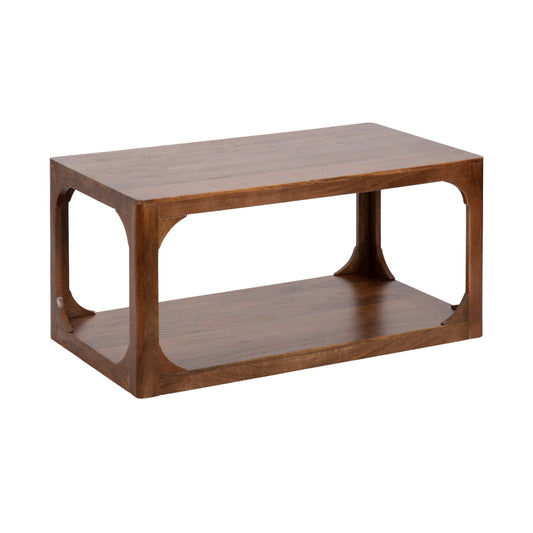 Kate and Laurel Dahl Transitional Rectangular Coffee Table; 36 x 20 x 18; Walnut Brown; Modern Rectangle Living Room Table with Solid Mango Wood Construction and Extra Underlying Storage