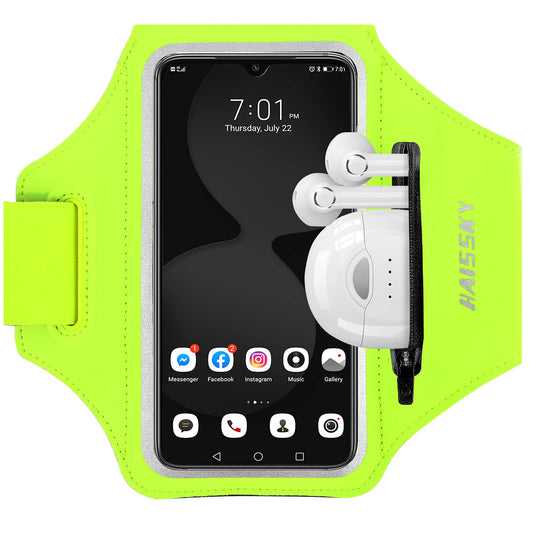 Running Armband with Earphone Bag Cell Phone Armband for iPhone 17 16 15 Pro 14 Plus 13 11 XR, Galaxy S24/S10 Water Resistant Sports Phone Holder Case & Zipper Slot Car Key Holder for 6.7 inch Phone