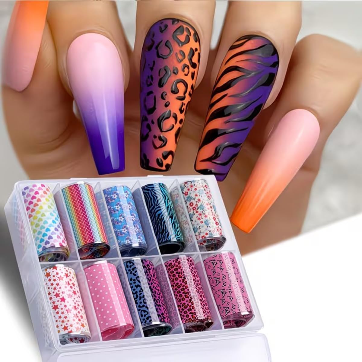 Leopard Print Nail Art Foils Transfer Stickers Spring Flowers Butterfly Nail Foils Adhesive Decals Nail Art Supplies Heart Star Polka Dot Starry Sky Paper Transfer Sliders for Women Nail Decorations