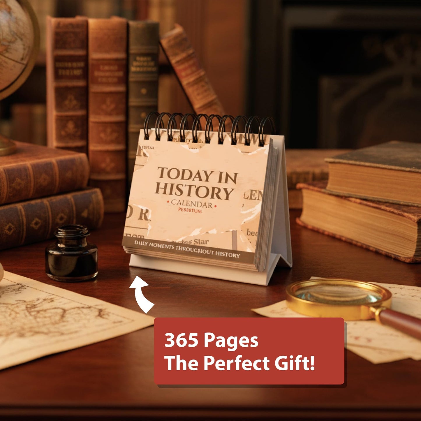 Today in History Perpetual Calendar | Daily World History Facts Desktop Calendar, This Day In Amazing History Trivia Facts & Achievements | History Buff Gift Page A Day Box Calendar with Historical Info For Every Day of The Year