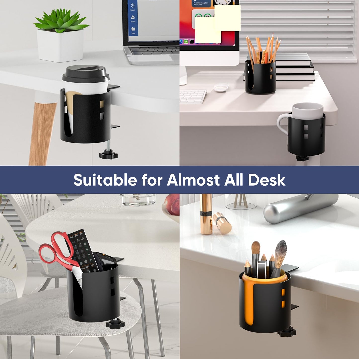 OOKUU Anti-Spill Cup Holder for Desk or Table & No Drill Adjustable Desk Side Laptop Holder