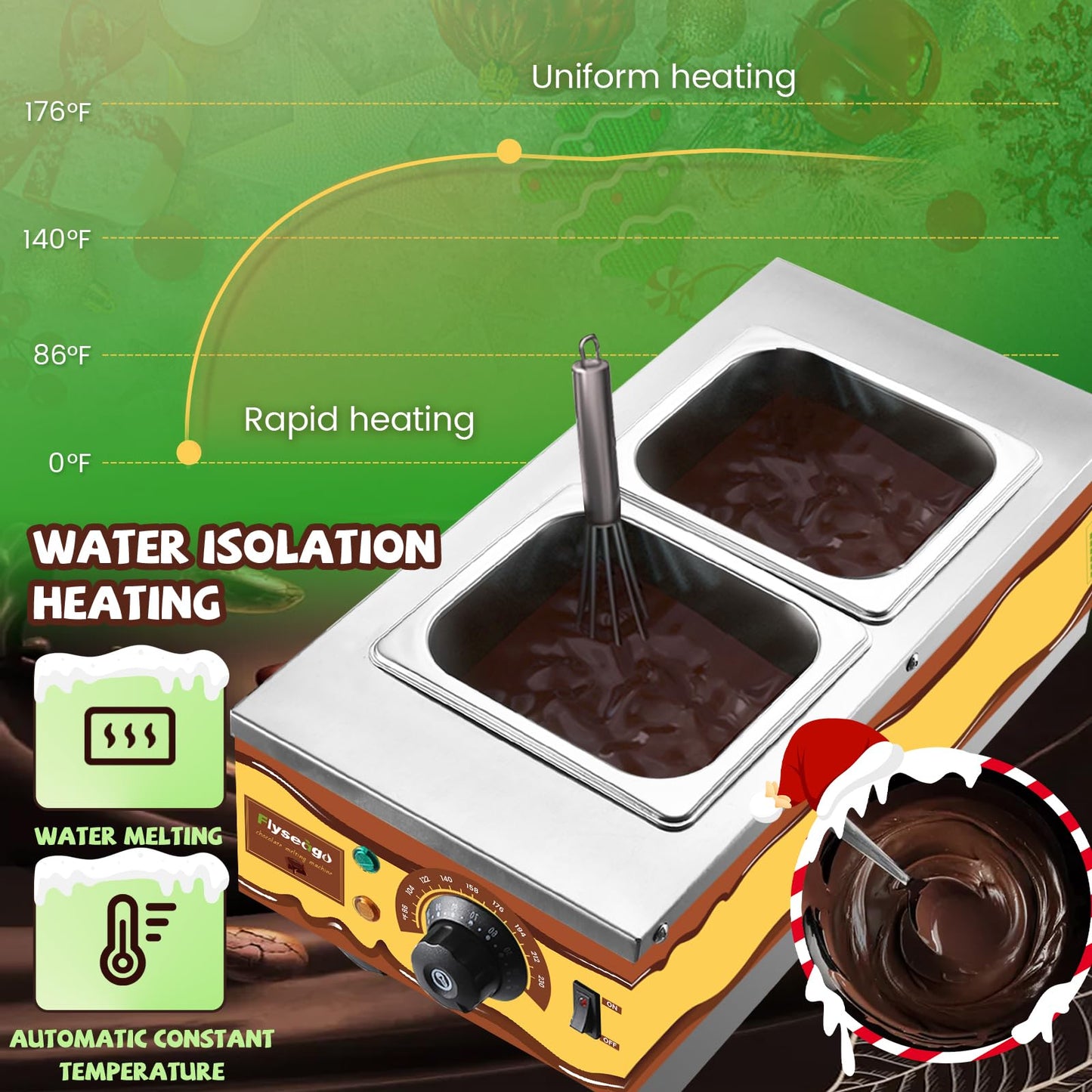 Flyseago Chocolate Tempering Machine Upgrade Professional Chocolate Melter Food Warmer 9lbs 2 Tanks Capacity Chocolate Melting Machine 86-230℉ with Lids Candle Making Machine Commercial Home Use