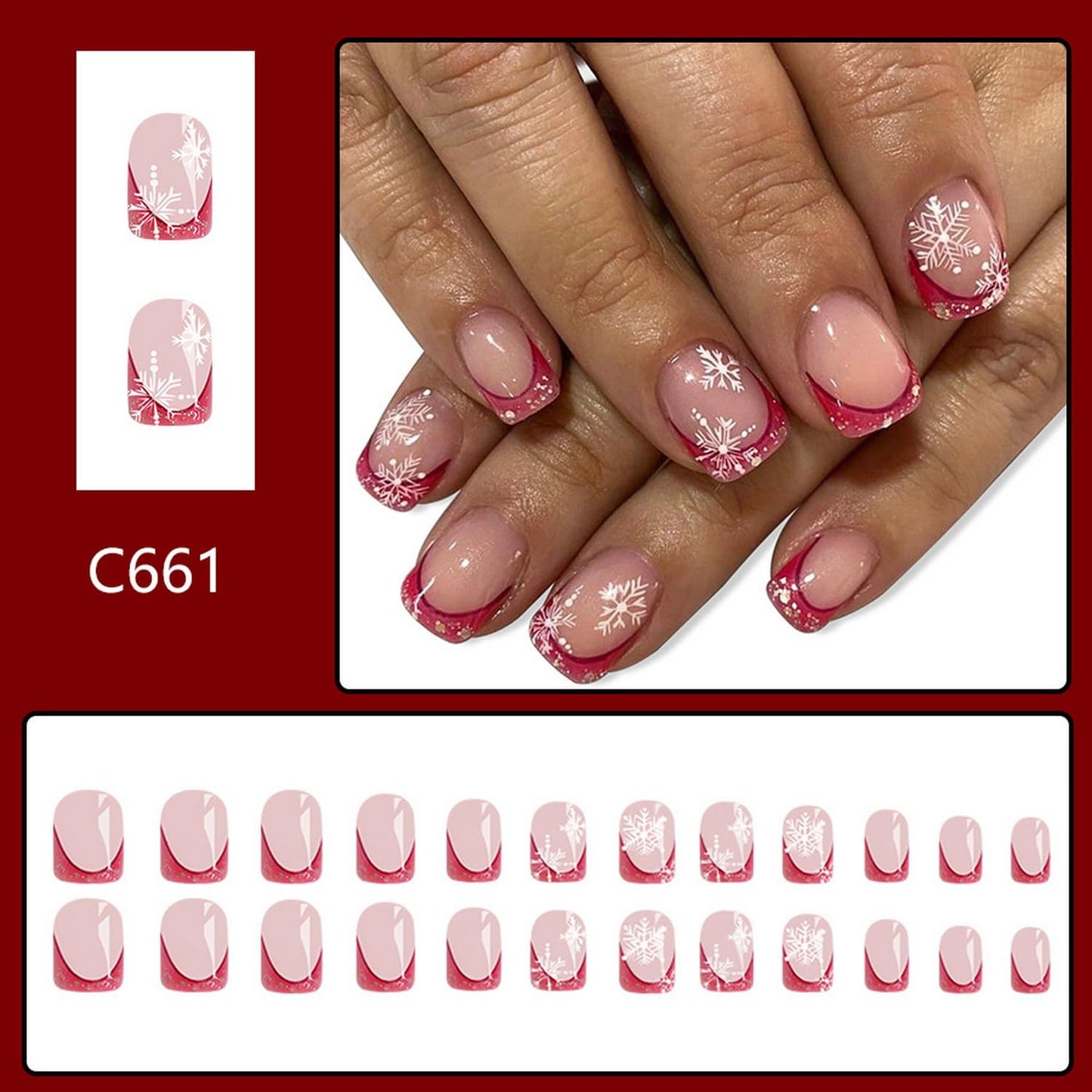 144 Pcs 6 Styles Christmas Press on Nails Kit Short Fake Nails Xmas Tree Snowflake Elk Santa's Hat Designs French Tip Sparkly Acrylic Nails Full Cover Glitter False Nail Set for Women Nail Art DIY