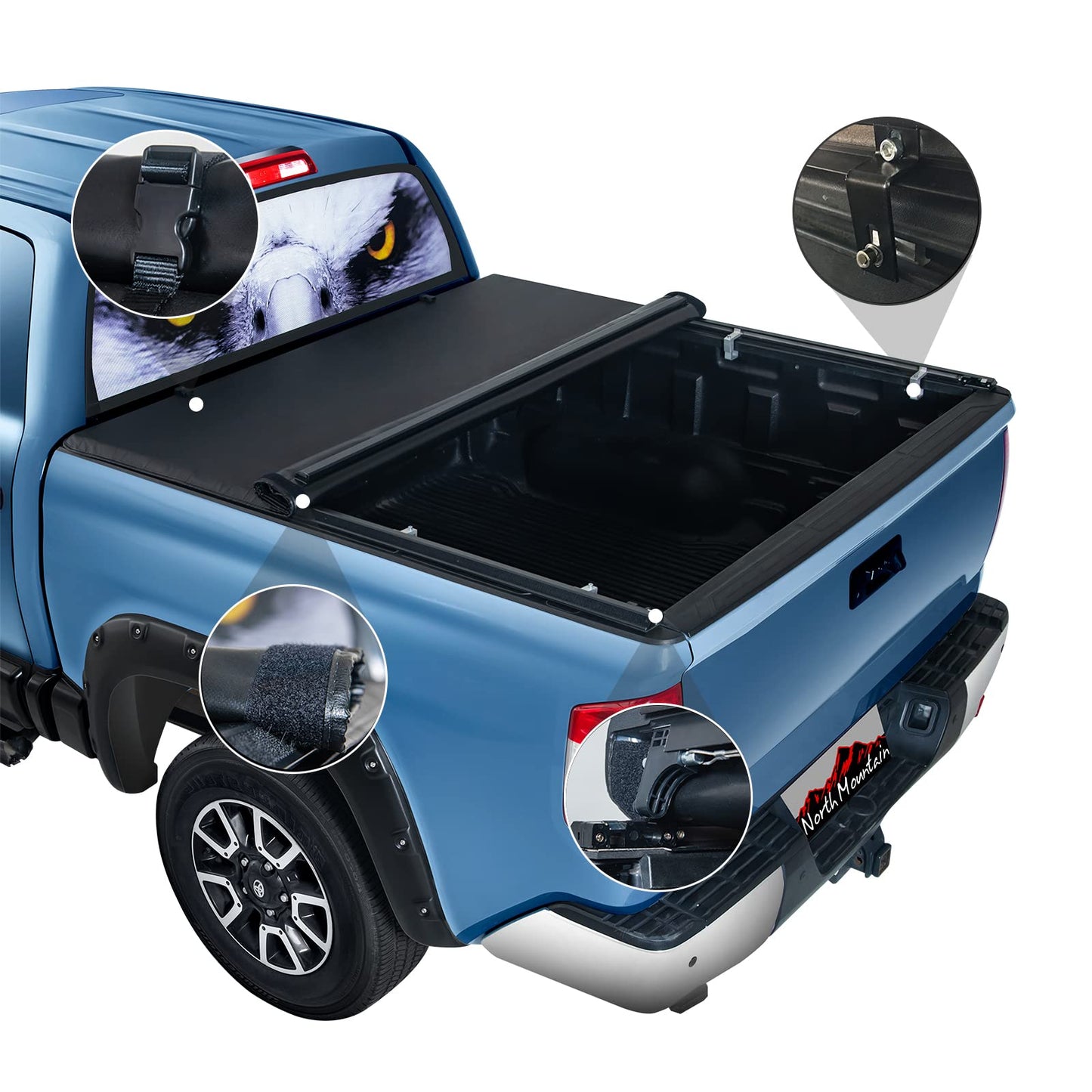 North Mountain Soft Roll Up Tonneau Cover for 2024-2025 Toyota Tacoma 5ft Bed, Compatible with 5ft 2024 2025 Toyota Tacoma Fleetside/Styleside Bed(61"), not for Flareside/Stepside Bed