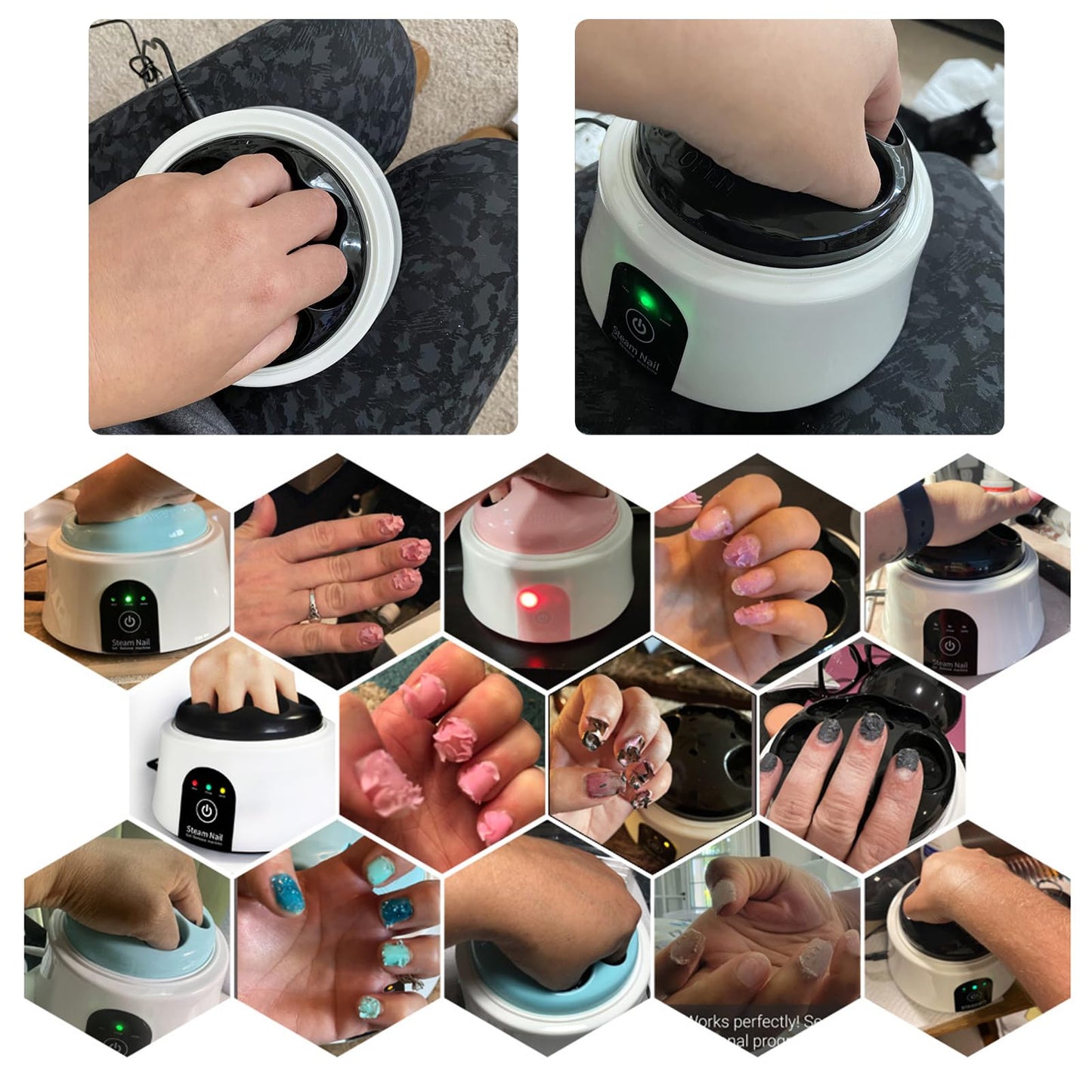 Electric Nail Soaking Bowl, Heated Nail Soak off Bowl for Acrylic Nail Polish Remover, with Stainless Steel Silver Cuticle Pusher