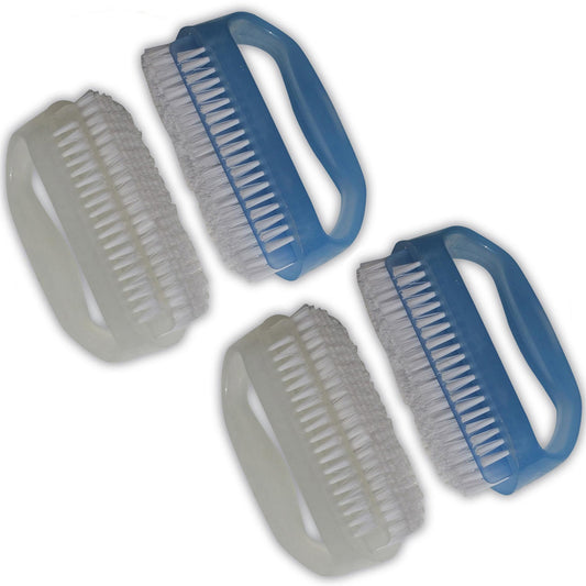 NewFerU Nail Brushes X 4 for Cleaning Hands, Fingers, Feet & Toes with Cuticle Cleaner, Small Soft Nylon Bristle Scrub Set with Handle for Fingernail Manicure & Toenail Pedicure