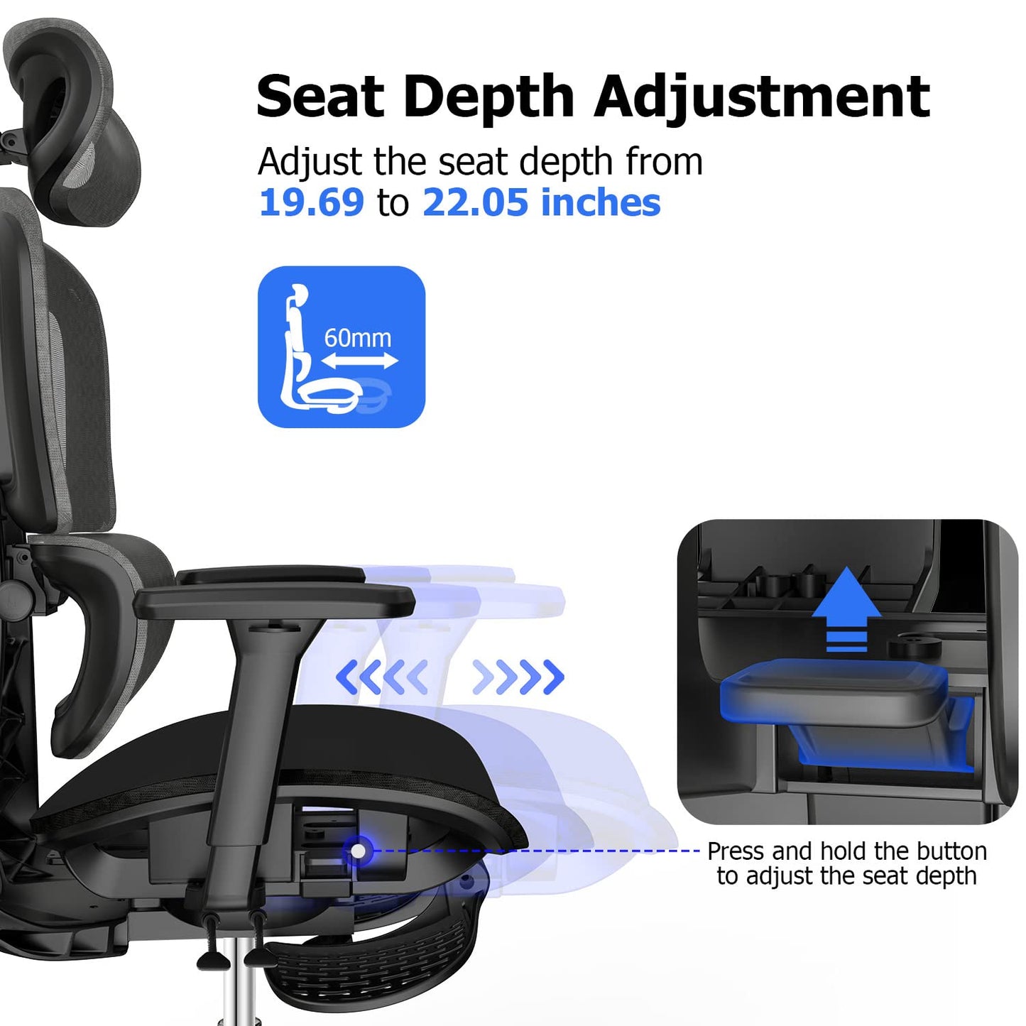 PatioMage Ergonomic Office Chair, Big and Tall Desk Chair with Adjustable Lumbar Support & Seat Depth, High Back Computer Chair, Swivel Mesh Chairs with Wheels for Home Office, Black