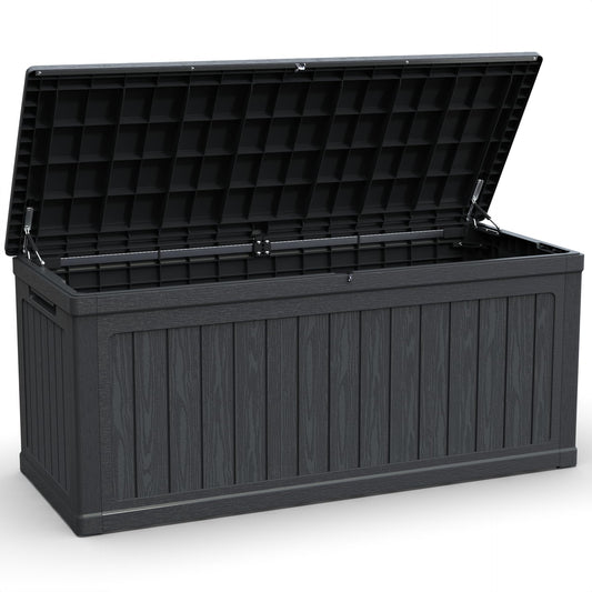 Seeheool 260 Gallon Large Outdoor Storage XXL Deck Box for Patio Furniture, Outdoor Cushions, Garden Tools and Sports/Pools Equipment, Waterproof Resin, Lockable, Black