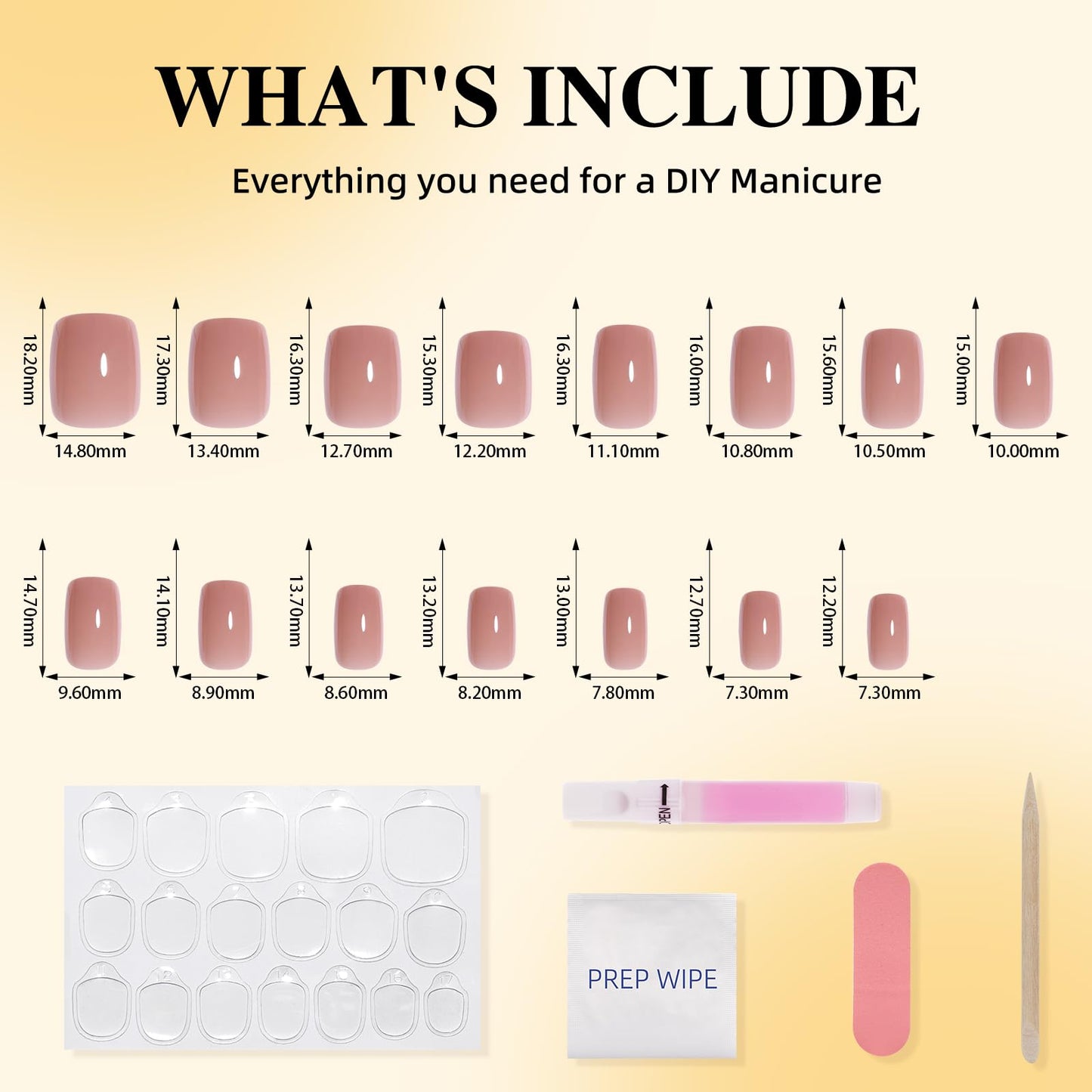 Leefrei Soft Mocha Nude Press on Nails - Short Square Glossy Nails Press ons for Women, Reusable Warm Nude Glue On Nails 30 Pcs 15 Sizes Fake Nails Kit with Glue, Soft Mocha