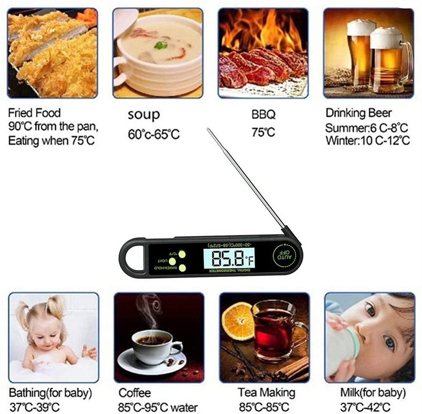 GIENEX Meat Food Thermometer for Grill and Cooking, Ultra Fast Instant Read Waterproof Digital Kitchen Thermometer Probe for Grilling BBQ Smoker Oil Deep Fry Candy