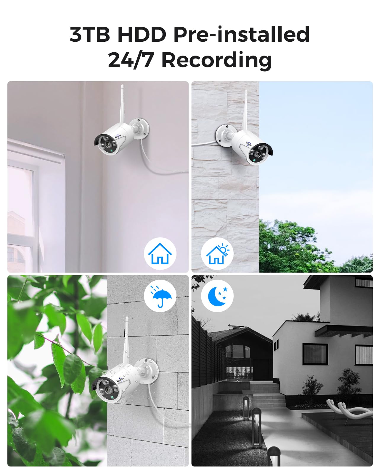 [16CH Expandable] Hiseeu Home Security System, 24/7 Recording 5MP Wired Plug-in Powered Outdoor Bullet Cameras, 2.4G/5G WiFi Pro, 4K NVR with 12" LCD Monitor, 3TB HDD, Night Vision, IP65