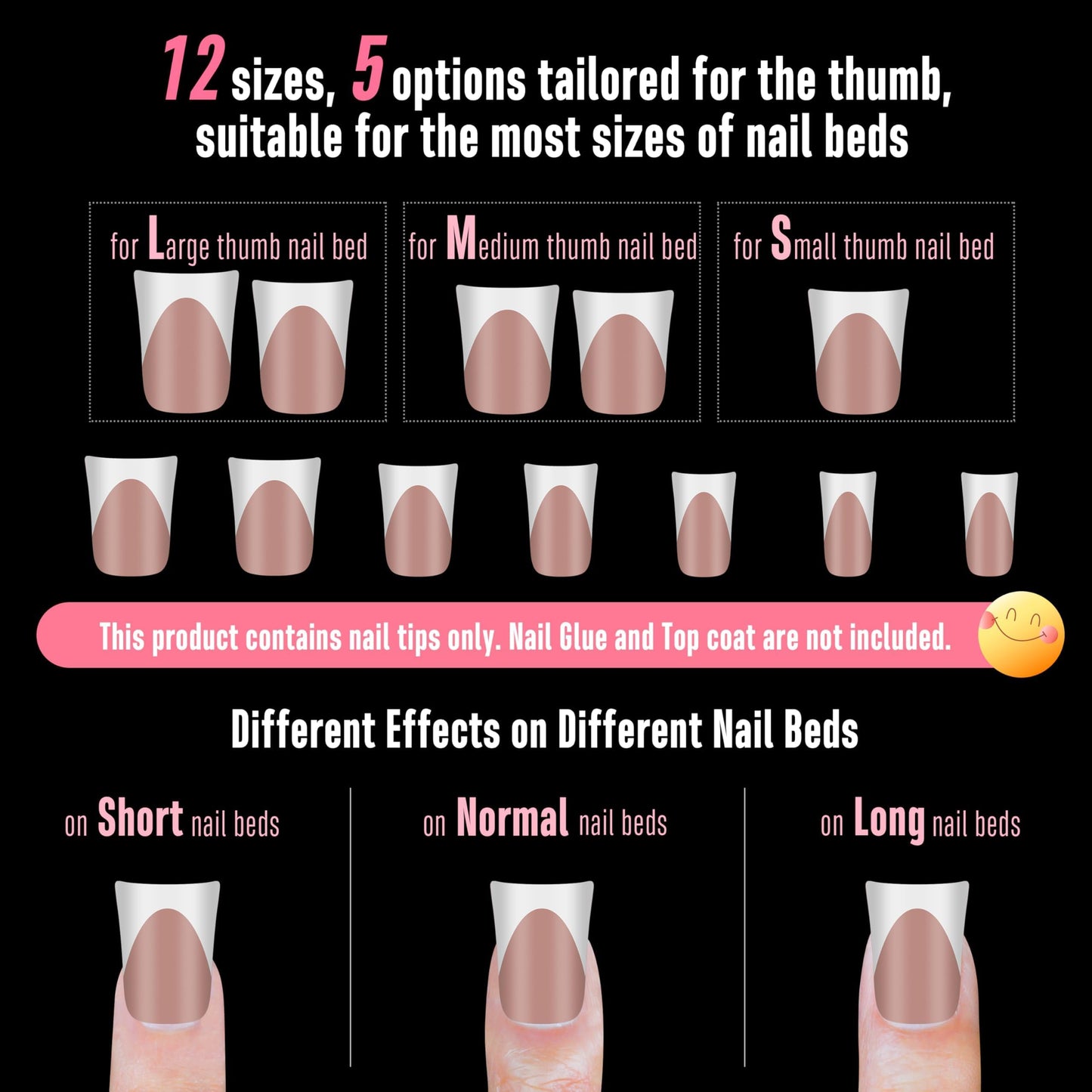 NOVO OVO Short Duck Nail Tips French Tip Press On BROWN PINK, Pre-designed Soft Gel Nail Extension, Need Buider Gel Top Coat, No Glue included, Full Cover Acrylic False Nails for DIY x 12 Sizes 240 pc