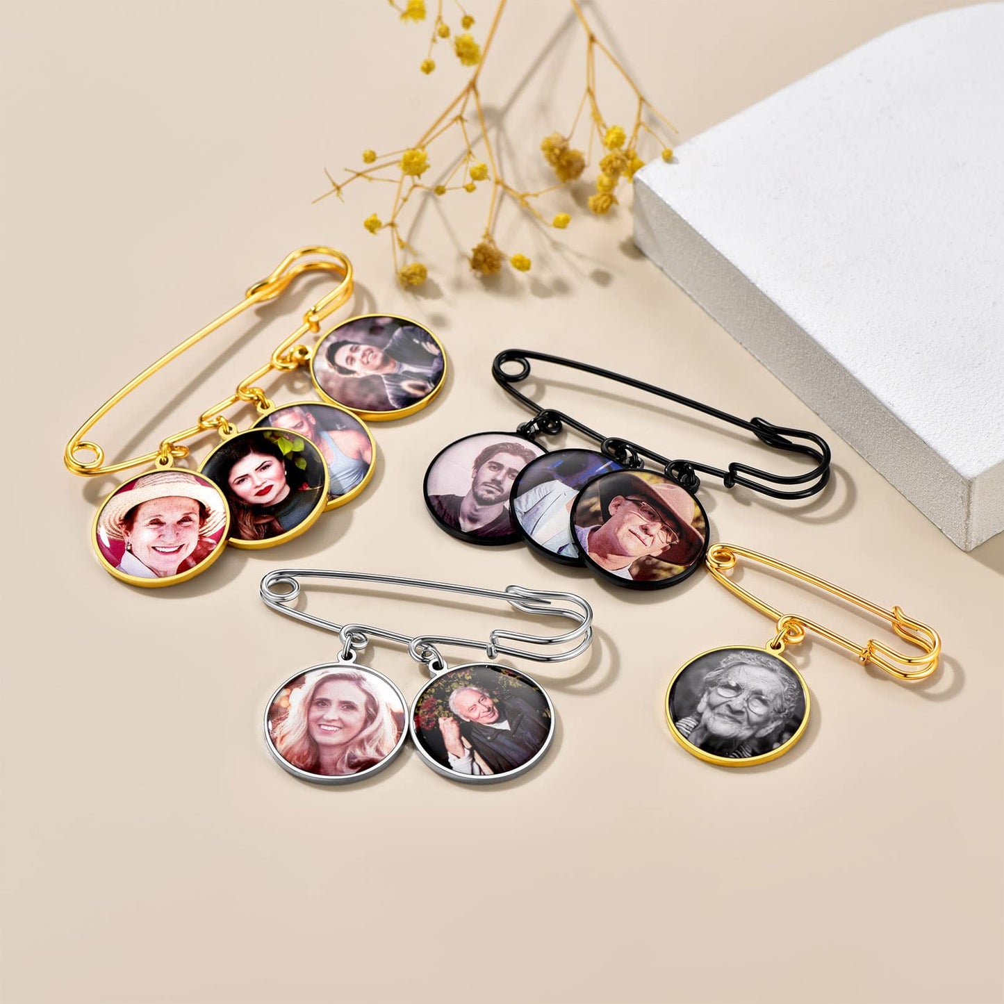 Custom4U Wedding Boutonniere Round Bouquet Charm Pin Customized Photo Charm for Mother of The Bride Groom Women Men
