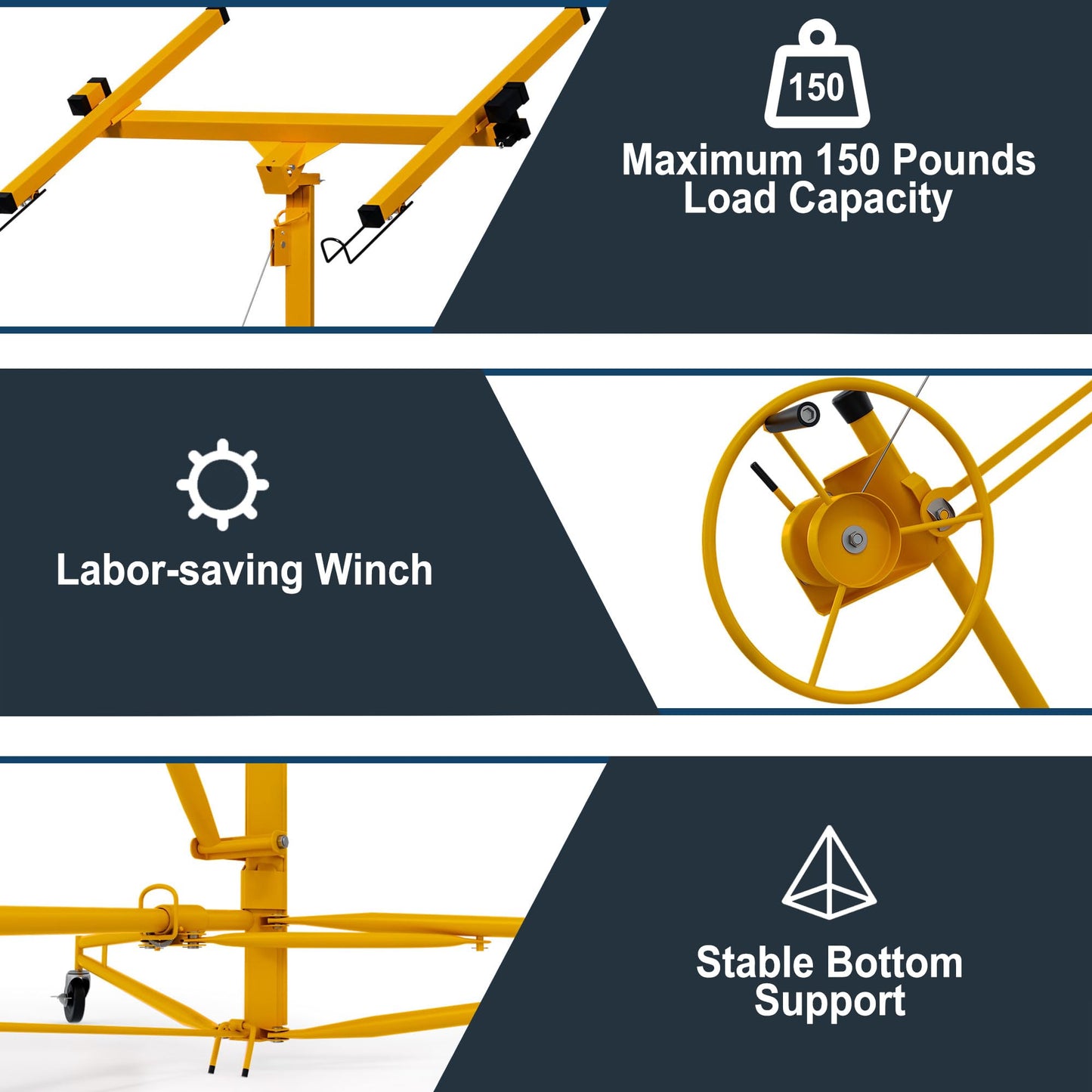 11 ft Drywall Lift,Drywall Rolling Lifter Panel,150 LBS Heavy Duty Sheetrock Lift Drywall Lift,Drywall Lift Panel Hoist Jack with 360° Adjustable Telescopic Arm & 3 Lockable Wheels (11 ft Yellow)