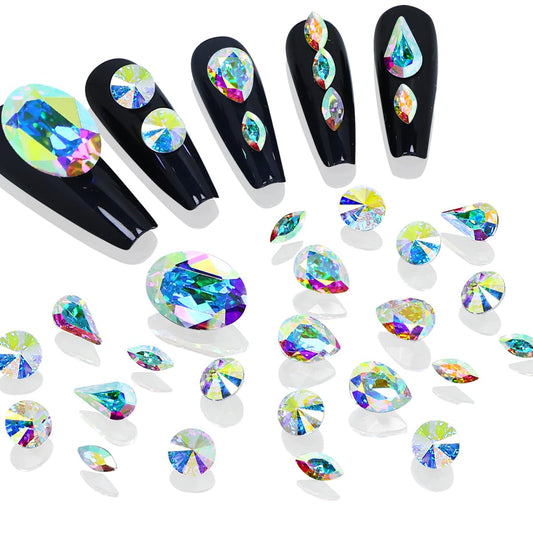 DONGZHOU 100pcs Mix Shape Crystal AB Nail Art Rhinestone Gems Point Back Fancy Stone Sew On Rhinestone Loose Crystal Sewing for Clothing Wedding Dress Nail Art Shoes Bags DIY Crafts