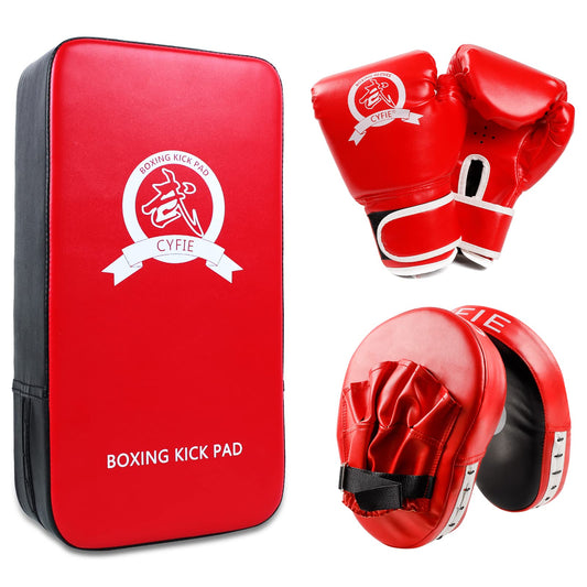 3-in-1 Boxing Equipment Punching Gloves Mitts Kick Pack Set for Kids Karate Mitts Pad for Beginners Arm Pad for Children Boxing Gloves for Muay Thai, Taekwondo, MMA Training, Gift for Kids Child