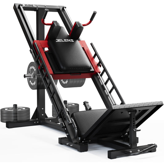 JELENS Leg Press Hack Squat Machine, Leg Machine for Home Gym with Linear Bearing, L11 Professional Adjustable Leg Exercise Machine, Lower Body Workout (Red, Classical)