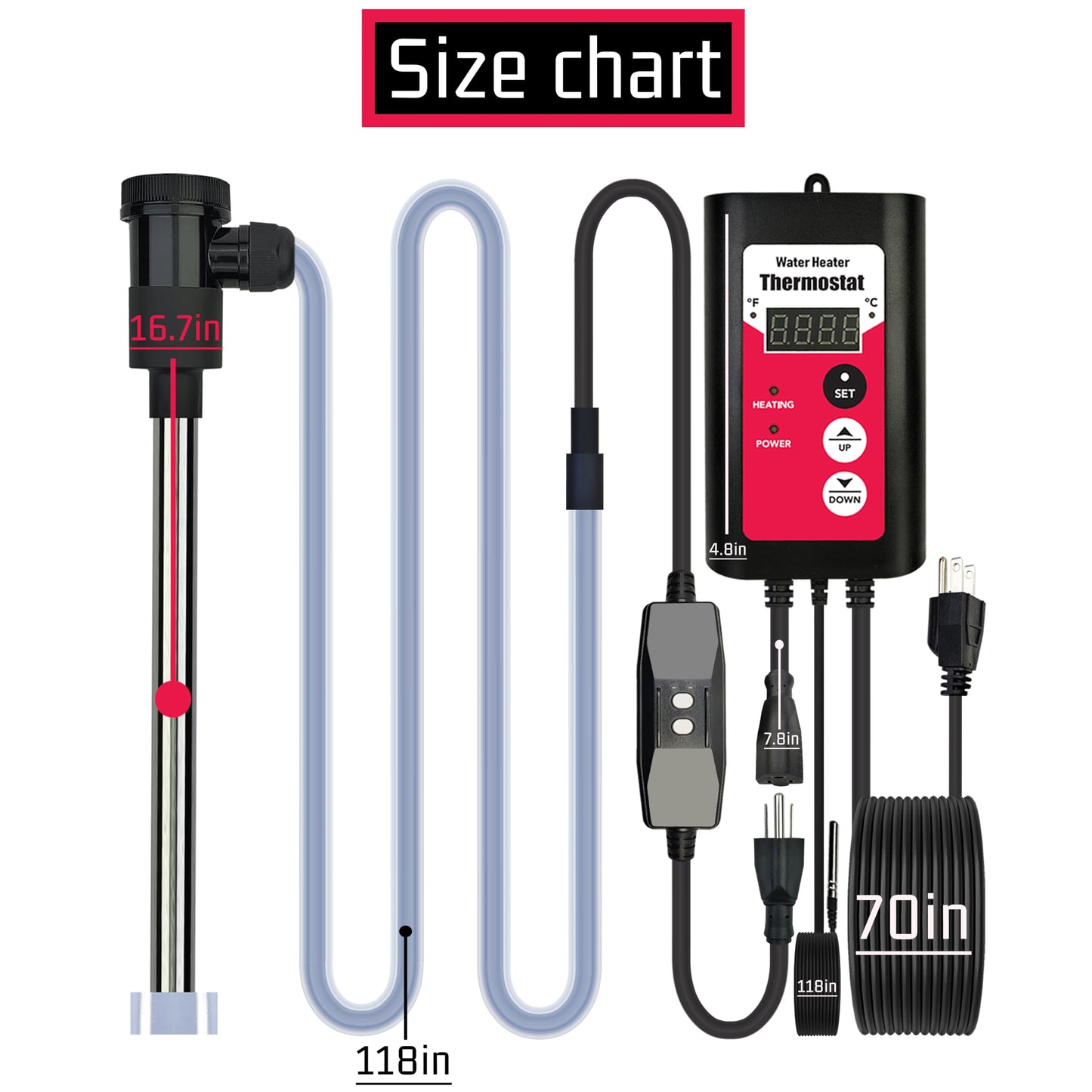 YLboyLIAN 1800W Titanium Submersible Electric Immersion Water Heater with Temp Control & GFCI – Portable Heater for Hot Tubs, Above-Ground Pools, Inflatable Pools, Baptistry, Spa Tubs & Swimming Pools