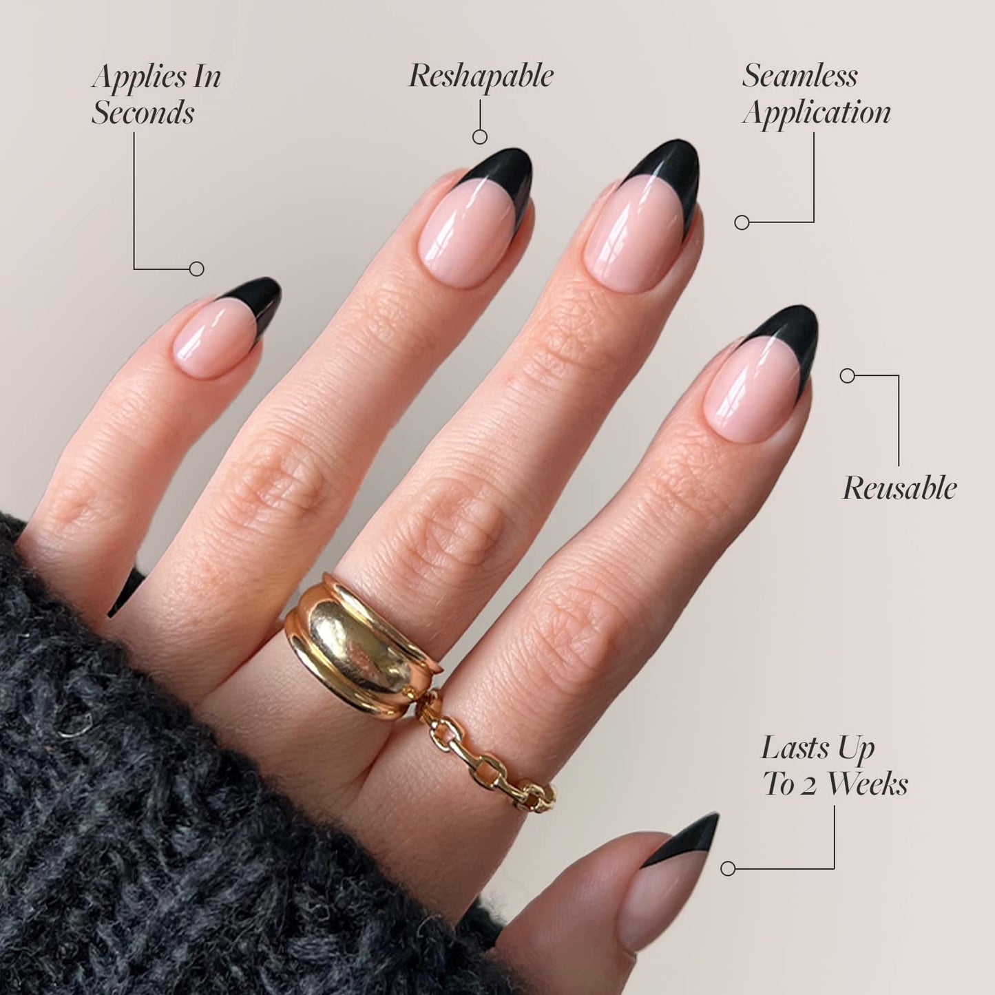 Glamnetic Press-On Nails Bundle - Lovers Blush & Caviar | Pink Short Almond Fake Nails with Glossy Velvet Finish | Short Almond Black French Tip False Nails | Reusable, Salon-Quality Nail Kits