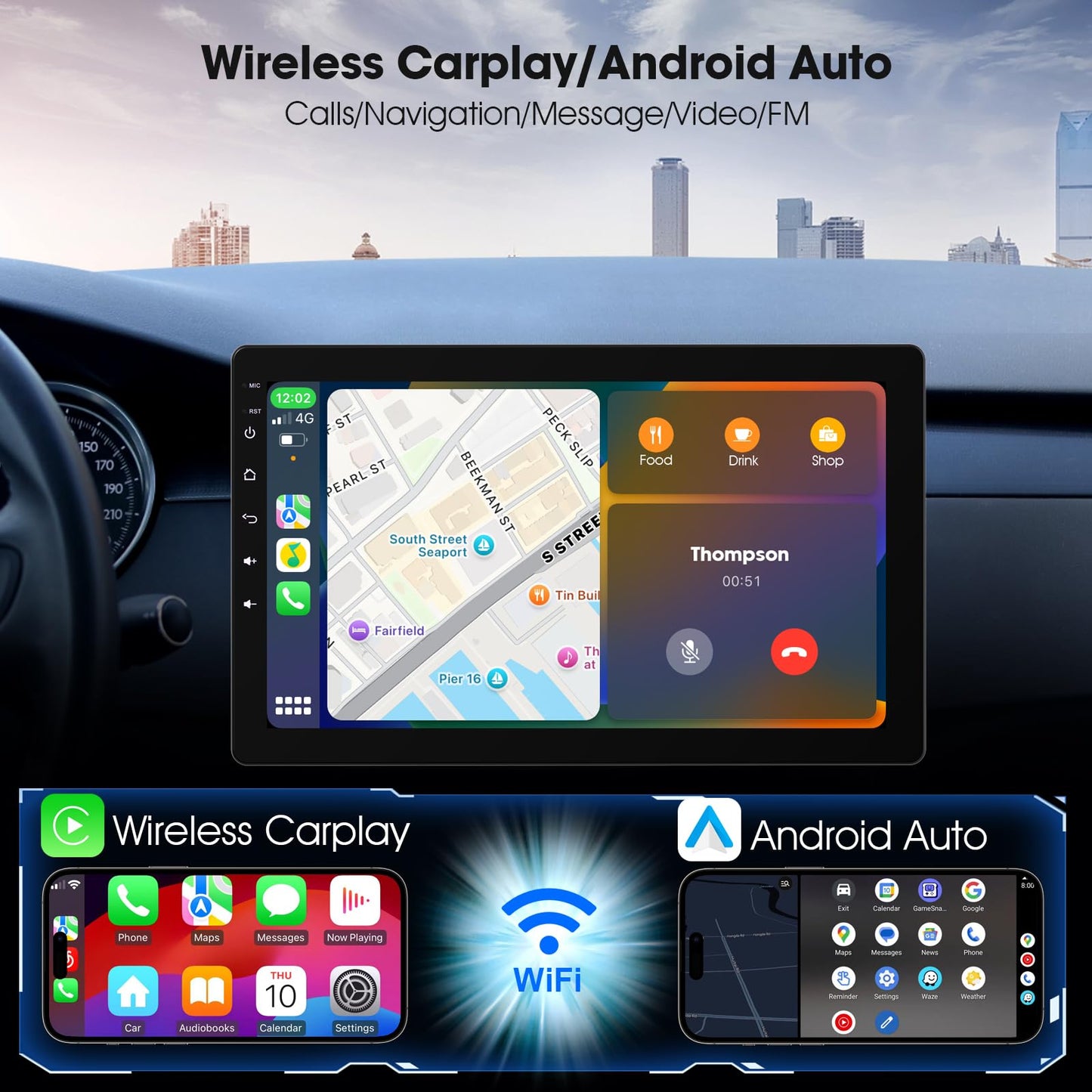 10.1 Inch Rotatable Carplay Screen for Car and Android Auto,Single Din Car Stereo with 720P Backup Camera,Touch Screen GPS Navigation,Bluetooth,Voice Control