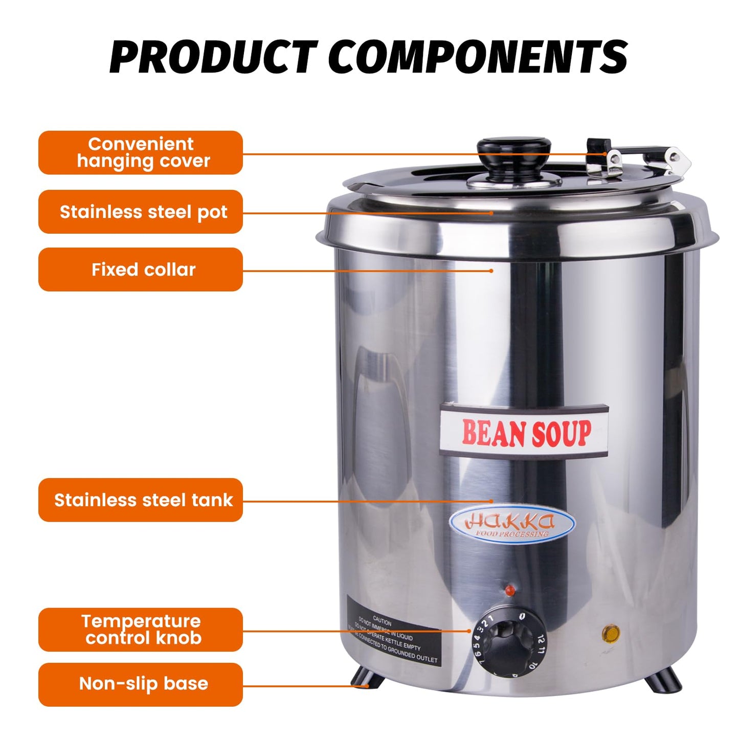 EASYROSE 6Qt Commercial Soup Warmer, 300W Soup Kettle Buffet Food Warmer with Hinged Lid & Detachable Pot, Temperature Control (105-195°F) for Soups, Chili, Nacho Cheese - Silver