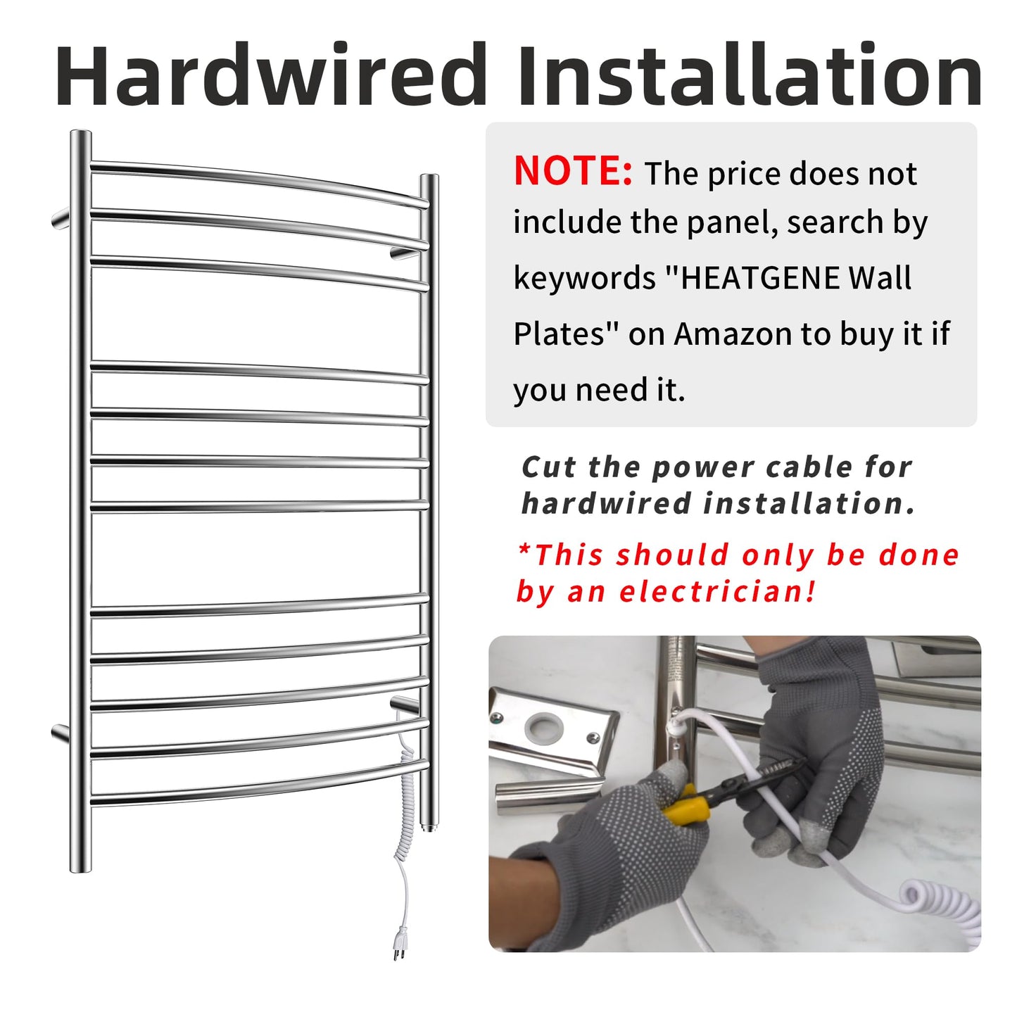 HEATGENE Towel Warmer Wall Mount Electric Plug-in/Hardwired Heated Towel Rack, 4-Supports Mirror Polish